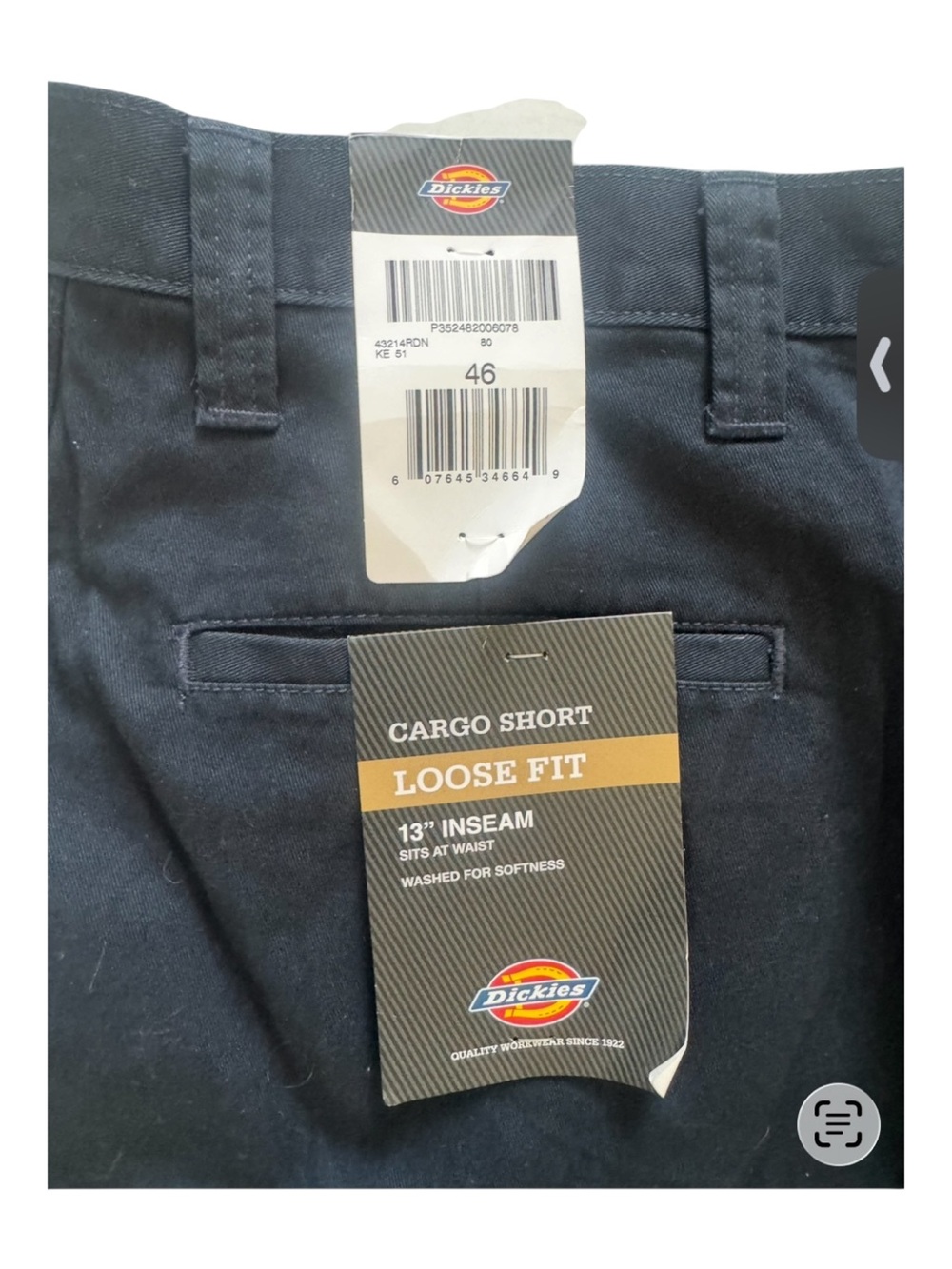 Dickies Men's 46 Loose Fit Cargo Work Shorts Rinsed Navy Blue 13" Inseam NEW